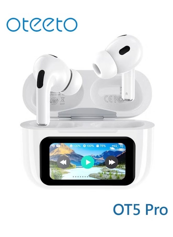 Oteeto OT5 Pro Wireless Earbuds - Smart Diplay Hi-Fi Sound Quality - Noise Cancellation Designed For iPhones and iPads - White - Image 1