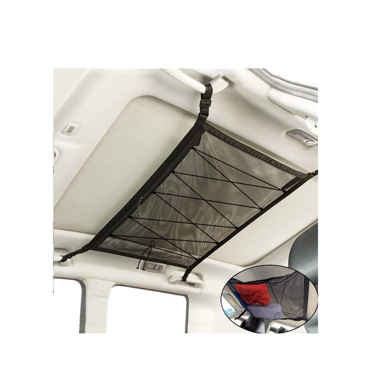 SOLARAE Double Layer Mesh SUV Interior Ceiling Cargo Storage Organizer Net with Adjustable Buckle and Extra Drawstring, 33.4x22.5in - Image 2