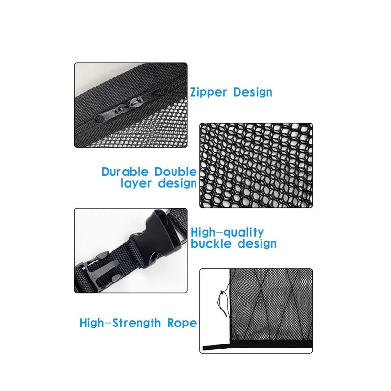 SOLARAE Double Layer Mesh SUV Interior Ceiling Cargo Storage Organizer Net with Adjustable Buckle and Extra Drawstring, 33.4x22.5in - Image 4