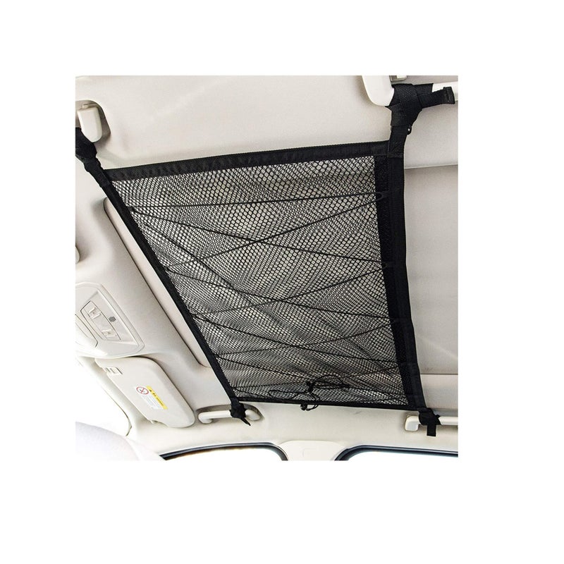 SOLARAE Double Layer Mesh SUV Interior Ceiling Cargo Storage Organizer Net with Adjustable Buckle and Extra Drawstring, 33.4x22.5in - Image 1