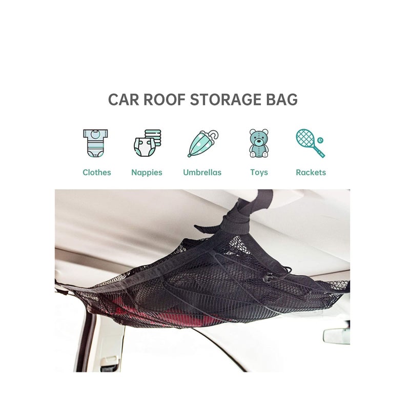 SOLARAE Double Layer Mesh SUV Interior Ceiling Cargo Storage Organizer Net with Adjustable Buckle and Extra Drawstring, 33.4x22.5in - Image 5