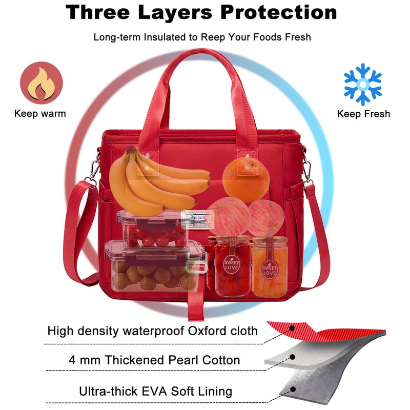 Weitars Insulated Lunch Bag for Women,Leak Proof Lunch Box for Work,Extra Large Lunch Tote Bag With Removable Shoulder Strap with Side Pockets,Reusable Lunch Cooler Bag For Picnic Hiking - Image 4