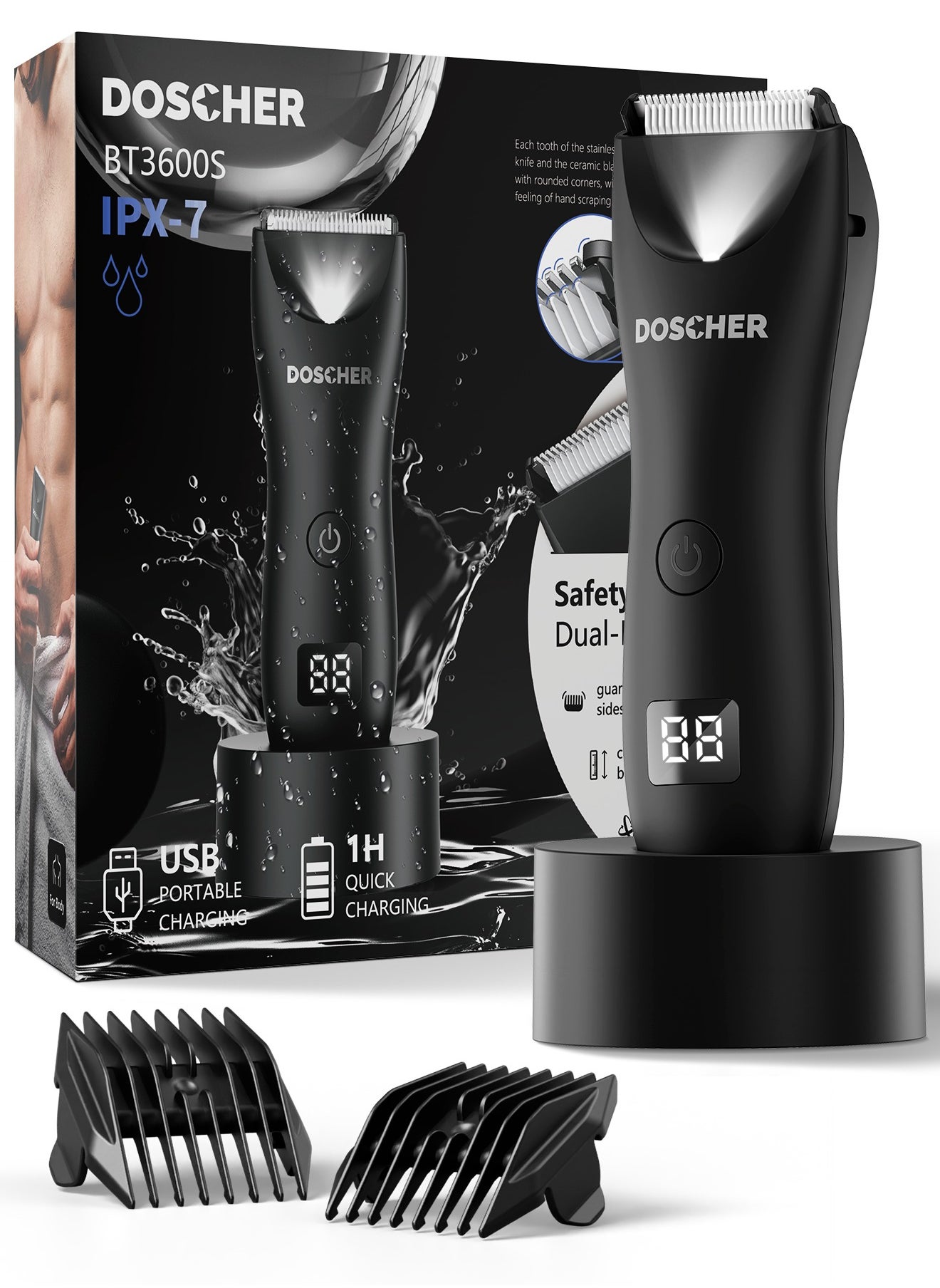 DOSCHER Body Trimmer for Men, Men Grooming for Groin and Body,Electric Ball Trimmer,Body Shaver Groomer Safe Suitable for Sensitive Areas Ball Shaver Rechargeable Waterproof Wet/Dry 