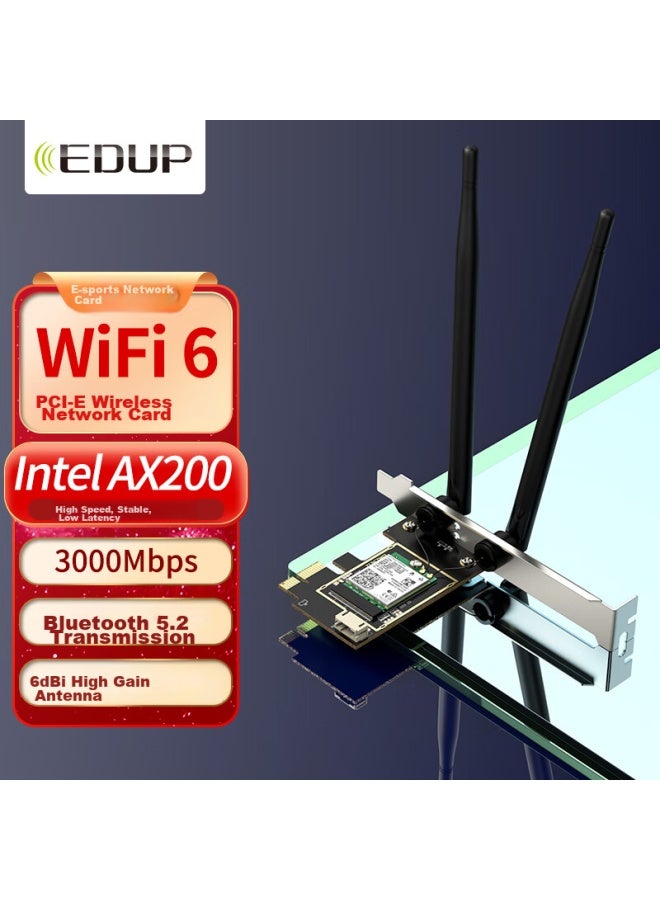 Edup Intel Ax200 Gigabit Pcie Wireless Network Card, Desktop Computer Wifi6 Receiver, Gaming Pc Internal, 5g Dual-band 3000m Bluetooth 5.2, Ep-ax200ls - Image 1