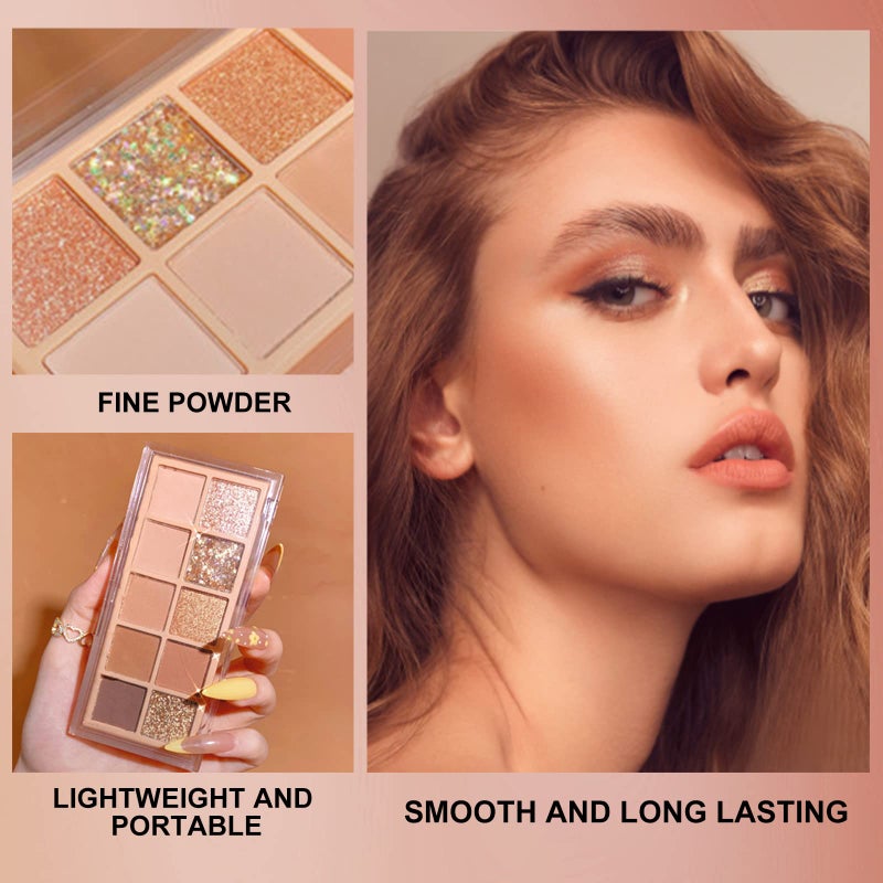 Erinde 10 Colors Eyeshadow Palette Makeup - Matte Shimmer Glitter Brown Eye Shadow, Ultra-Blendable, High Pigmented, Naturing-Looking, Neutral Nude Eyeshadow Palette with Professional Brush, Sunset - Image 3