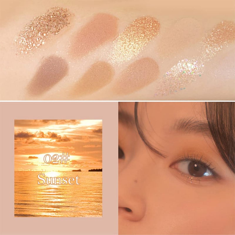 Erinde 10 Colors Eyeshadow Palette Makeup - Matte Shimmer Glitter Brown Eye Shadow, Ultra-Blendable, High Pigmented, Naturing-Looking, Neutral Nude Eyeshadow Palette with Professional Brush, Sunset - Image 2