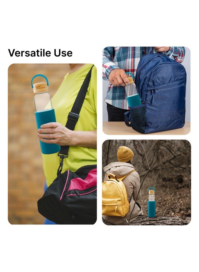 The Better Home Borosilicate Glass Water Bottle with Sleeve (500ml) | Non Slip Silicon Sleeve & Bamboo Lid | Fridge Water Bottles for Men, Women & Kids | Water Bottles for Fridge | Aqua (Pack of 1) - Image 4