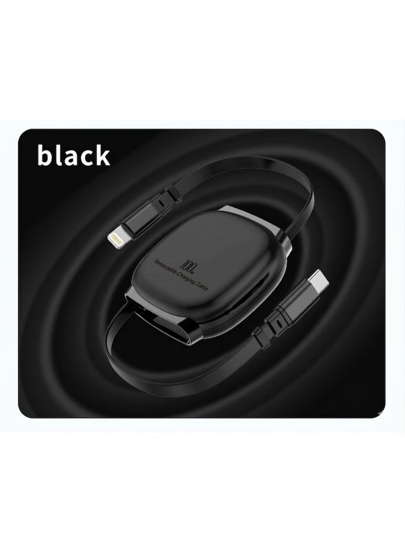Rofee 506 C 100W 1 Meter Type C to Lightning Cable,Retractable Portable Type C Fast Charging Cord Compatible with iPhone and Samsung Galaxy Series (Black) - Image 5