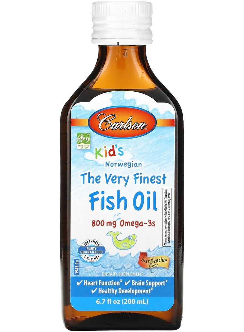 Carlson Kid's Norwegian, The Very Finest Fish Oil, Just Peachie, 800 mg, 6.7 fl oz (200 ml)