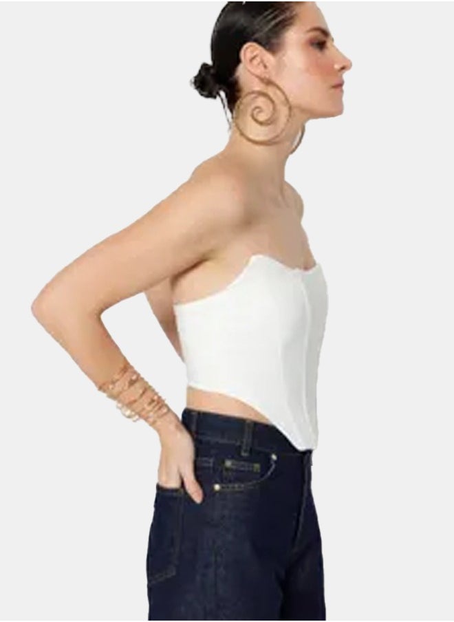 trendyol - White Crop Lined Woven Corset Detailed Bustier TPRSS21BS0032. - Image 1