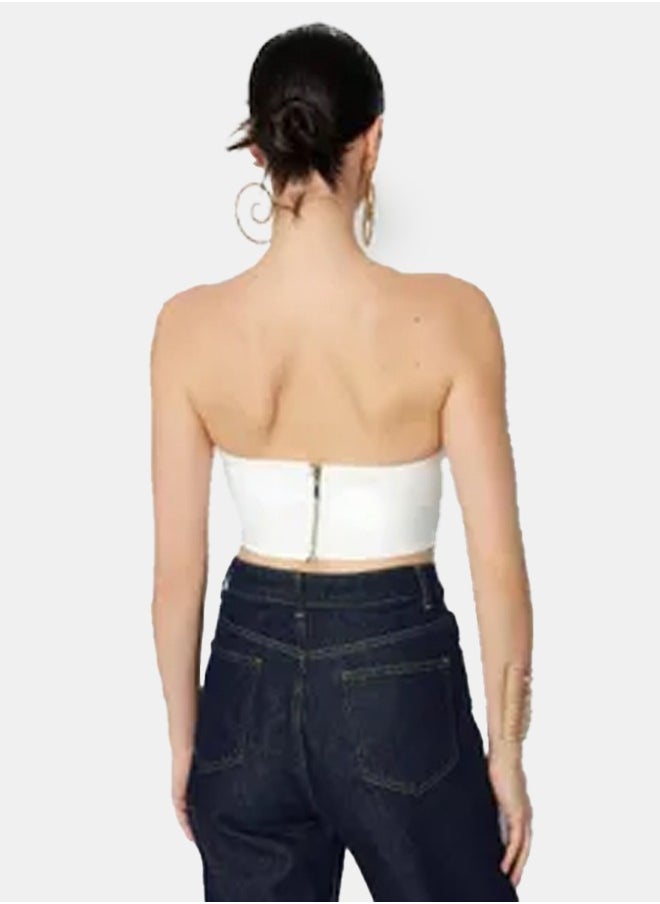 trendyol - White Crop Lined Woven Corset Detailed Bustier TPRSS21BS0032. - Image 1