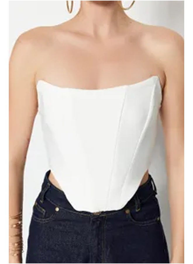trendyol - White Crop Lined Woven Corset Detailed Bustier TPRSS21BS0032. - Image 1