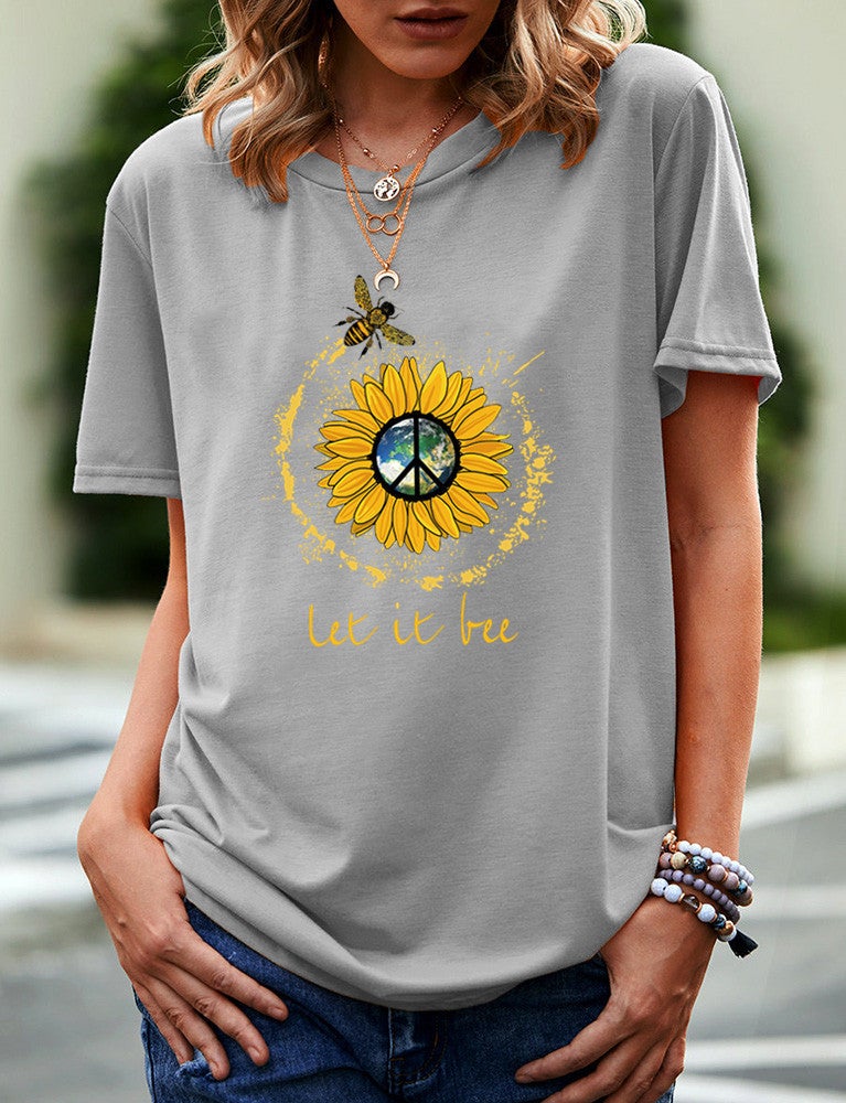 wish independent station sunflower pattern printed short sleeve t-shirt for women - Image 1