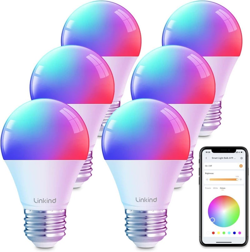 Linkind Smart Light Bulbs, Smart Bulb That Work with Alexa & Google Home, LED Light Color Changing, A19 E26 WiFi Light Bulb Dimmable, RGBTW Alexa Bulb No Hub Needed 800 Lumen, 2.4Ghz WiFi, 6 Pack - Image 1