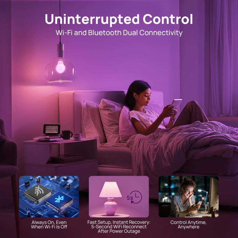 Linkind Smart Light Bulbs, Smart Bulb That Work with Alexa & Google Home, LED Light Color Changing, A19 E26 WiFi Light Bulb Dimmable, RGBTW Alexa Bulb No Hub Needed 800 Lumen, 2.4Ghz WiFi, 6 Pack - Image 4