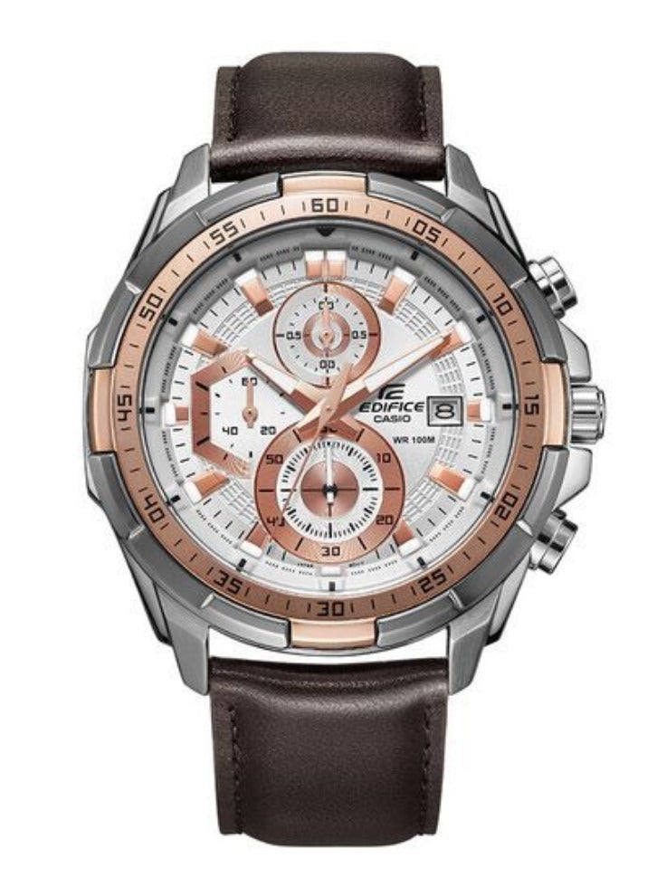 كاسيو ساعة كاسيو ايديفيس كرونوغراف للرجال بمينا بيضاء وحزام جلدي بني EFR-539L-7AV - Image 1