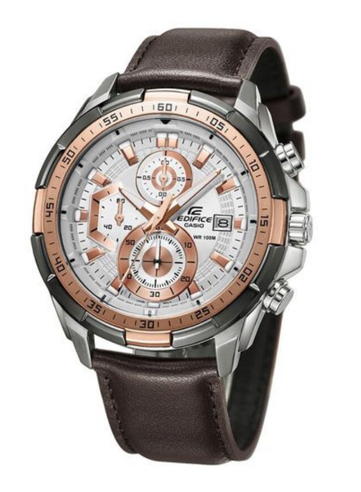 كاسيو ساعة كاسيو ايديفيس كرونوغراف للرجال بمينا بيضاء وحزام جلدي بني EFR-539L-7AV - Image 2