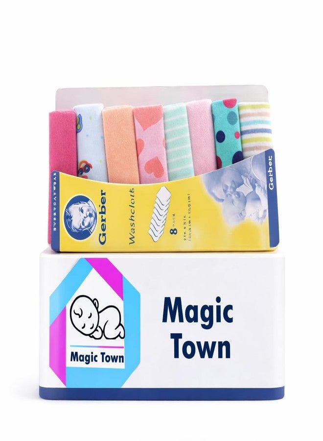 Magic Town Baby Gerber Cotton Wash Cloth Napkin 8 Pack (Multi Print) - Image 1