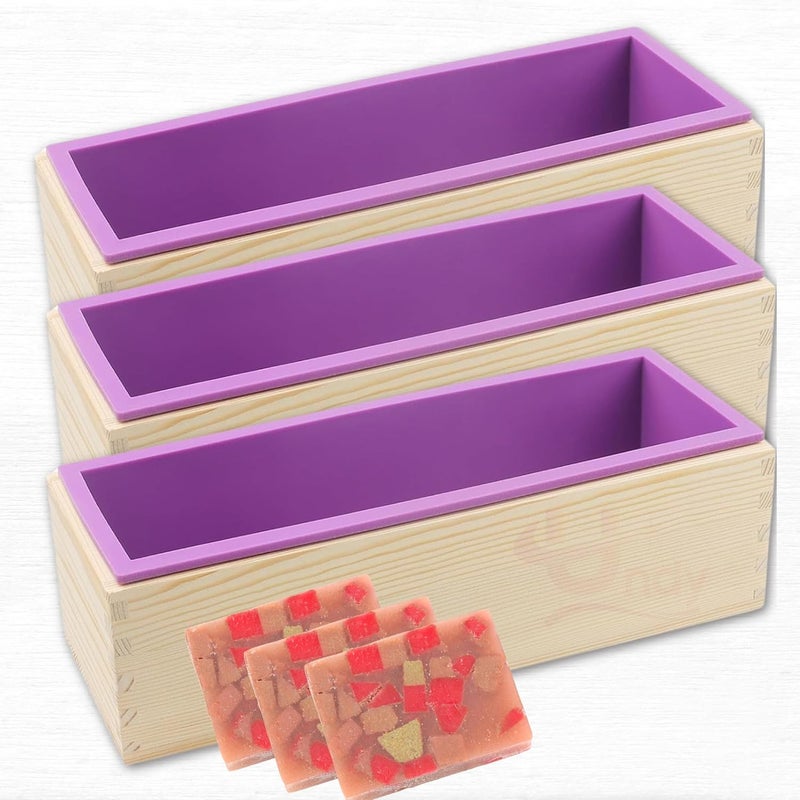 Undy Silicone Soap Mould for Soap Making with Wooden Box, Soap Loaf Mold for Handmade Soap Making, Multipurpose Rectangle Mould for Soap Resin Candles Capacity : Upto 1.2 Kg, Multicolour (3 Set) - Image 1