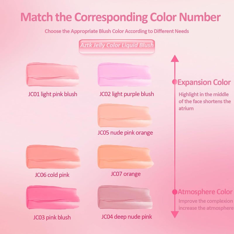 Aztk Liquid Blush, Aztk Jelly Color Liquid Blushes, Blush for Cheeks, Cream Blusher with Sponge Head - High-Pigment, Long-Lasting, Lightweight, Matte Finish (JC04) - Image 3