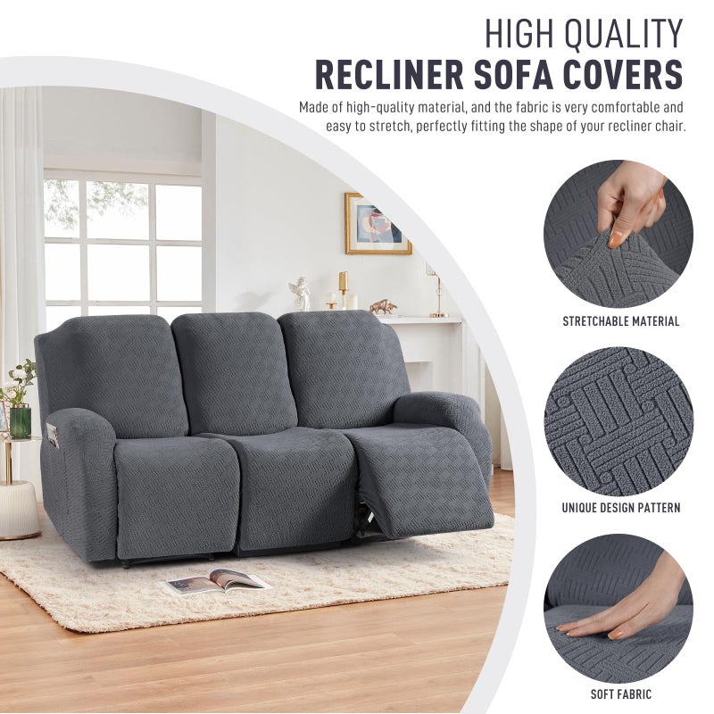 KinCam Recliner Sofa Covers, Stretch Reclining Couch Covers, Recliner Sofa Slipcovers Stripe Jacquard Recliner Couch Cover Furniture Protector Covers for Pet Kid (3 Seater, Dark Gray) - Image 2