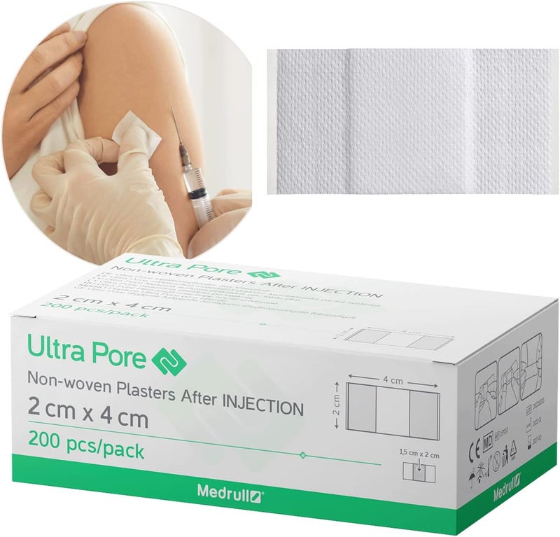 MEDRULL Plaster Ultra Pore 2 x 4 cm injection patches wound plaster non-sterile for normal and sensitive skin 200 pieces - Image 1