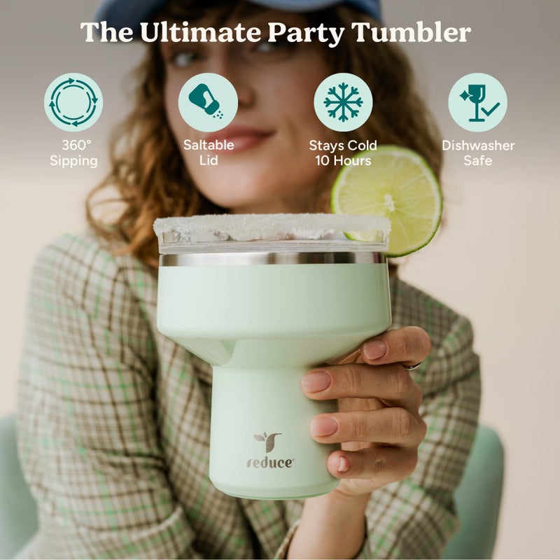 REDUCE Saltini 16 oz Cocktail Tumbler - Insulated Margarita Tumbler with Lid - Keeps Drinks Cold for 10 Hours - 360 Sippable Martini Glass Alternative - Shatterproof  Perfect for Parties - Oahu Blue - Image 3