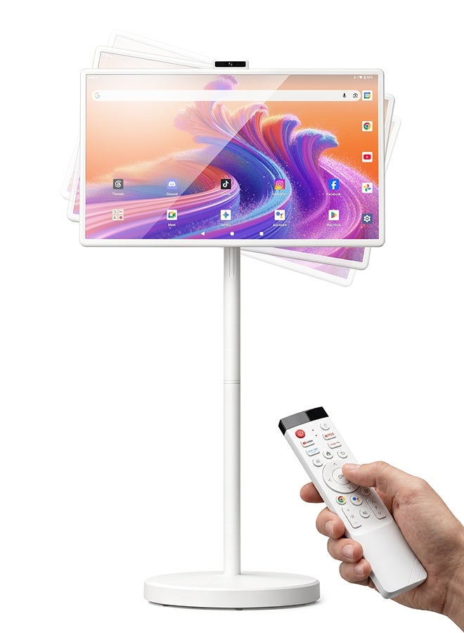 VLH Portable TV 32 Inch 1080P Touch Screen, Smart Rolling TV on Wheels, 8GB+128GB, 38400mAh Battery, Android 15, Built-in 5MP Camera with Voice Remote | VLH - Image 1