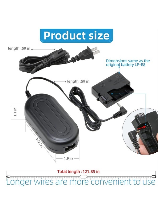 Glorich ACK-E8 AC Power Adapter DR-E8 DC Coupler LP-E8 Dummy Battery Power Supply Kit for Cameras Canon EOS Rebel T5i T4i T3i T2i 700D 650D 600D 550D Kiss X7i X6i X5 X4 - Image 5