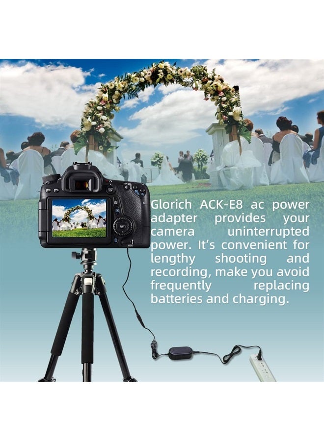 Glorich ACK-E8 AC Power Adapter DR-E8 DC Coupler LP-E8 Dummy Battery Power Supply Kit for Cameras Canon EOS Rebel T5i T4i T3i T2i 700D 650D 600D 550D Kiss X7i X6i X5 X4 - Image 2