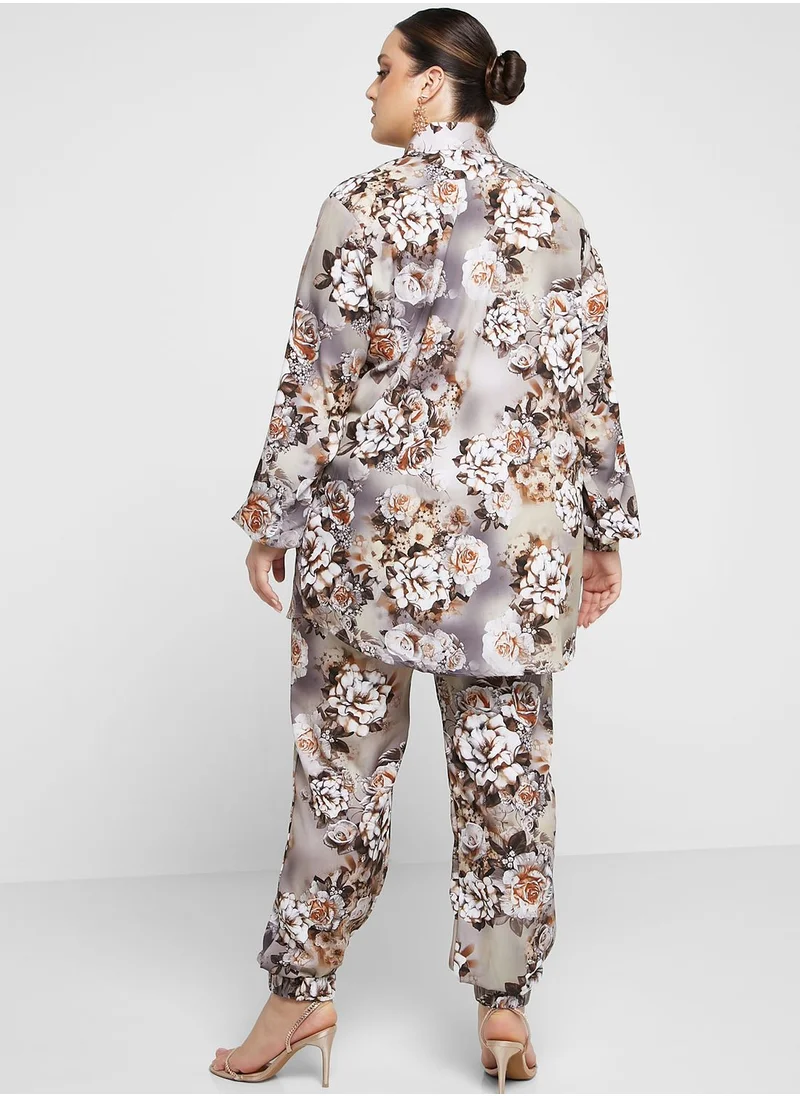 Hayas Closet Curve Floral Printed Shirt & Pants Set