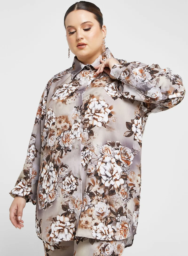 Hayas Closet Curve Floral Printed Shirt & Pants Set