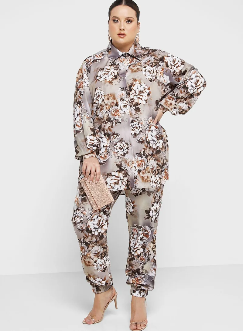Hayas Closet Curve Floral Printed Shirt & Pants Set