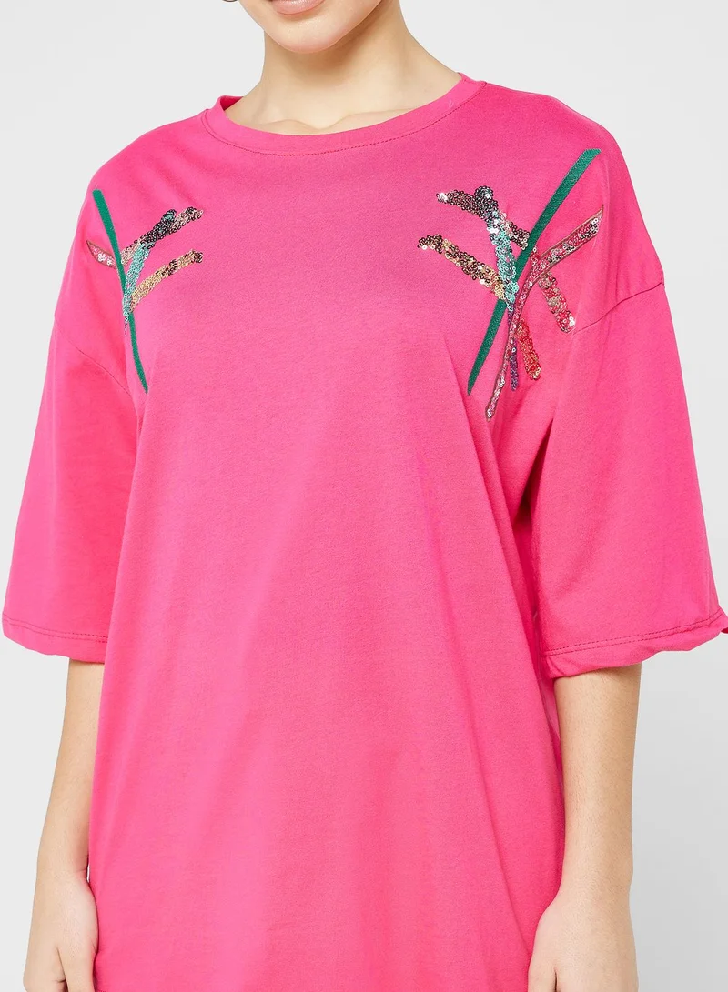 Ginger Sequin Stripe Detail T-Shirt