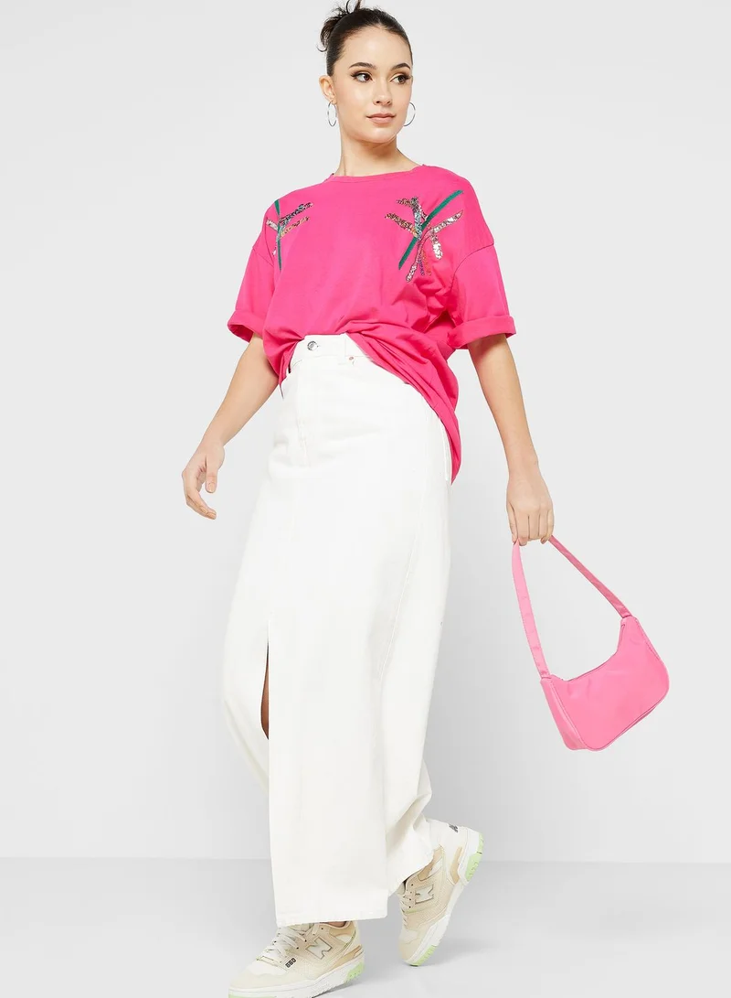 Ginger Sequin Stripe Detail T-Shirt