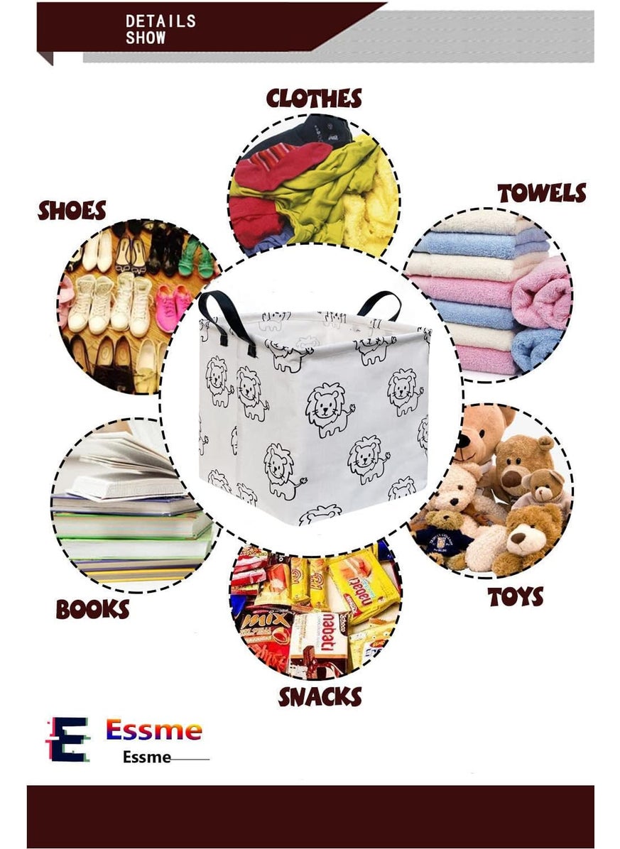ESSME Essme 3PACK Square Storage BinCotton Fabric Laundry BasketsCollapsible Waterproof Toy Storage Bin with Handles for Family StorageShelf BasketsBedroomLions  - Image 3