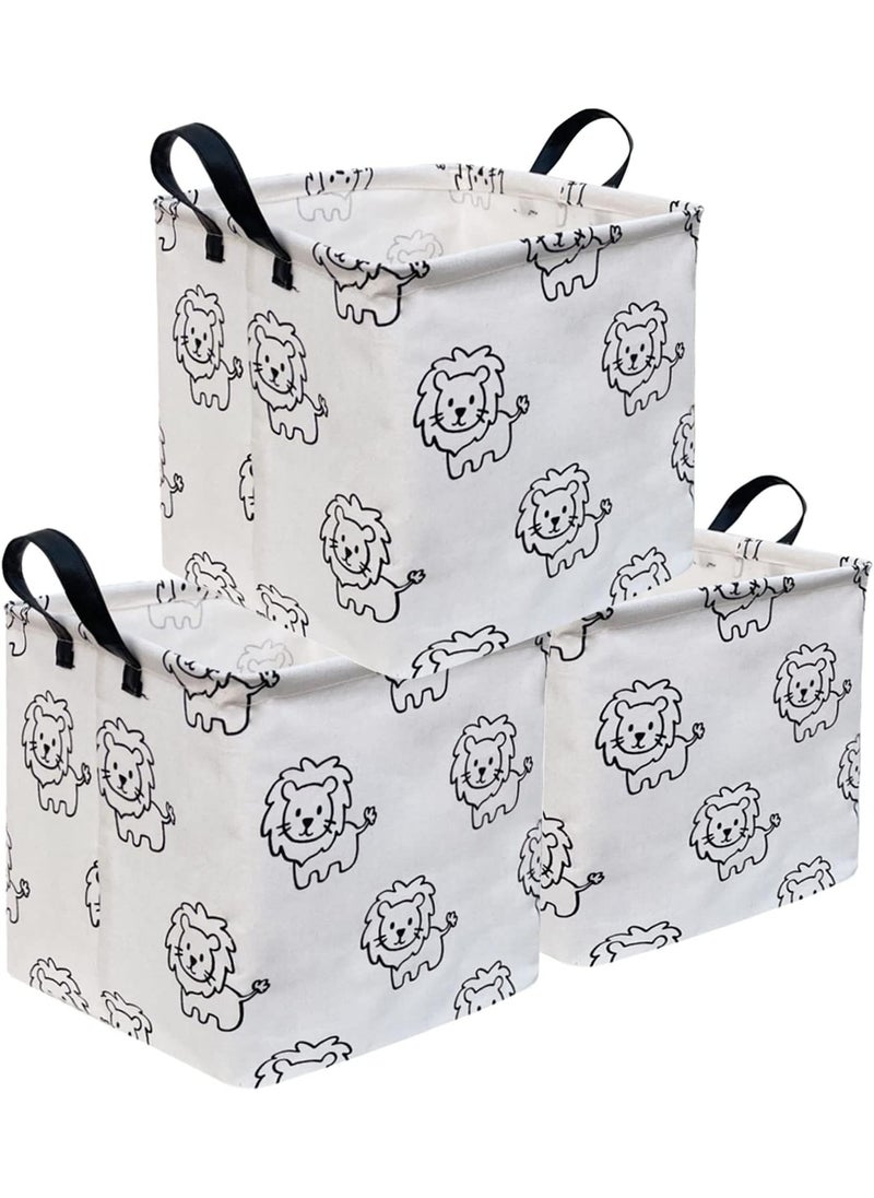 ESSME Essme 3PACK Square Storage BinCotton Fabric Laundry BasketsCollapsible Waterproof Toy Storage Bin with Handles for Family StorageShelf BasketsBedroomLions  - Image 1