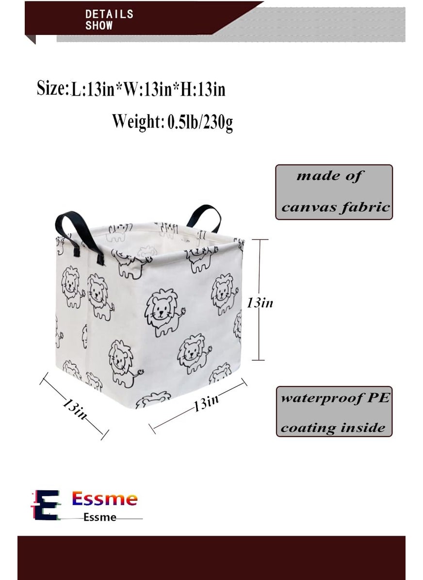 ESSME Essme 3PACK Square Storage BinCotton Fabric Laundry BasketsCollapsible Waterproof Toy Storage Bin with Handles for Family StorageShelf BasketsBedroomLions  - Image 2