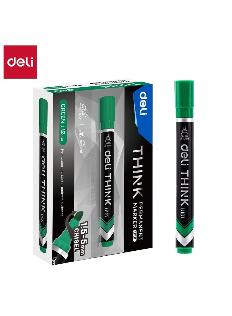 Deli Deli EU10150 Permanent Marker Chisel Tip 1.5-5mm Green 12PCS/Box – Ideal for Office, Warehouse and Labeling Tasks  - Image 1