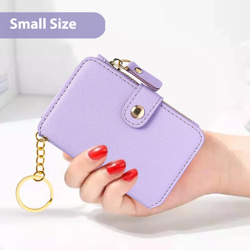 M-Plateau Wallet, Womens card Holder Leather Keychain Wallet With Zipper Coin Pocket ID Window Wrist Strap Gift Box (Lavender) - Image 2
