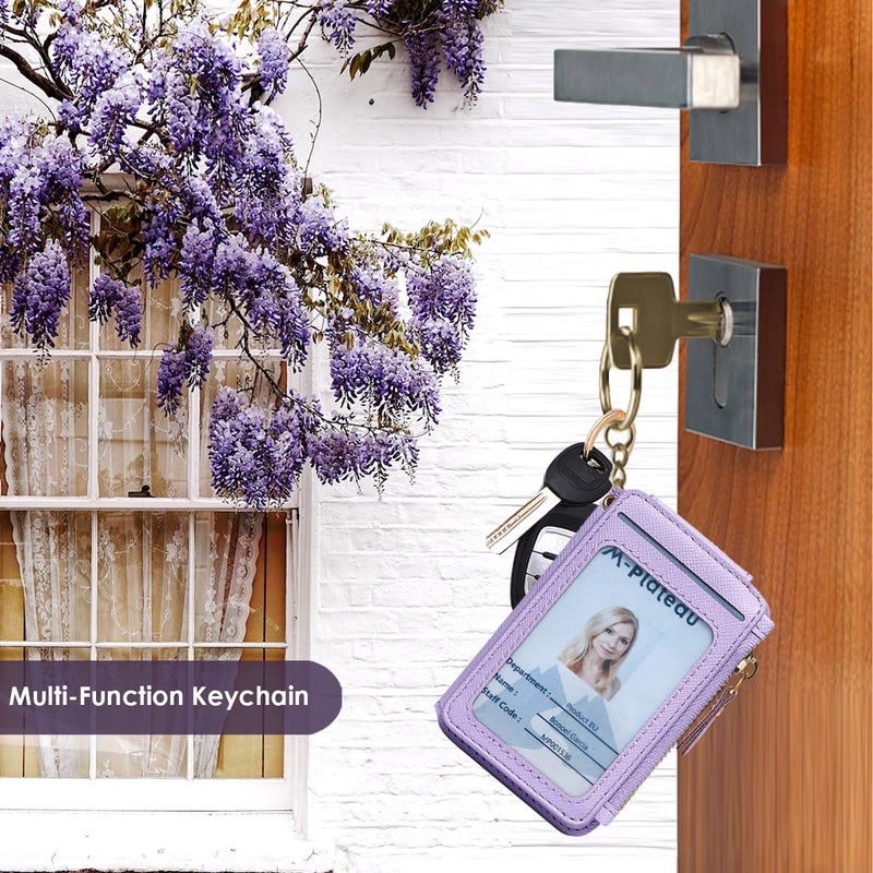 M-Plateau Wallet, Womens card Holder Leather Keychain Wallet With Zipper Coin Pocket ID Window Wrist Strap Gift Box (Lavender) - Image 4