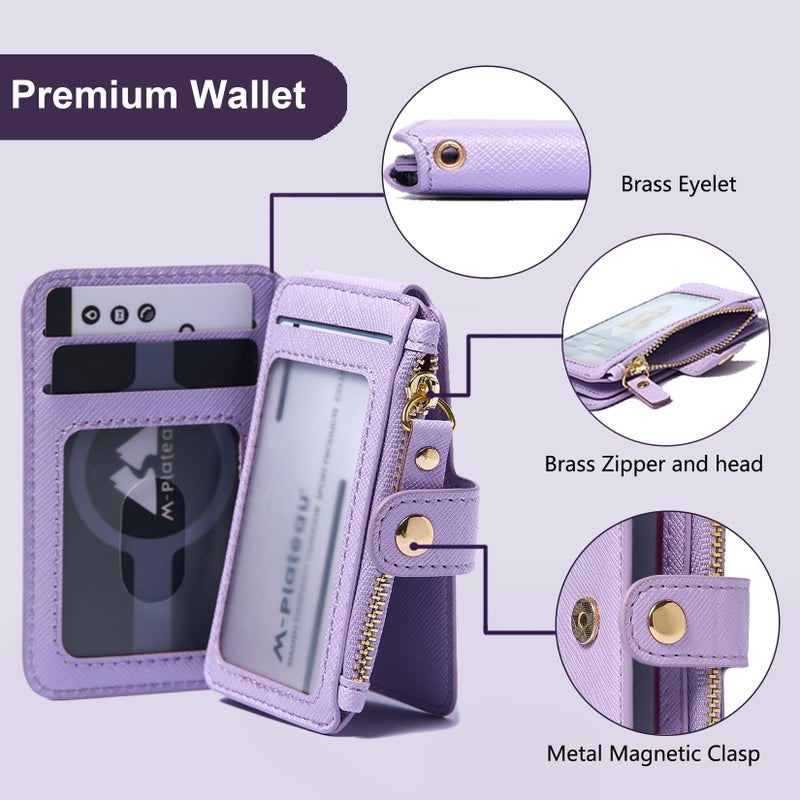 M-Plateau Wallet, Womens card Holder Leather Keychain Wallet With Zipper Coin Pocket ID Window Wrist Strap Gift Box (Lavender) - Image 3