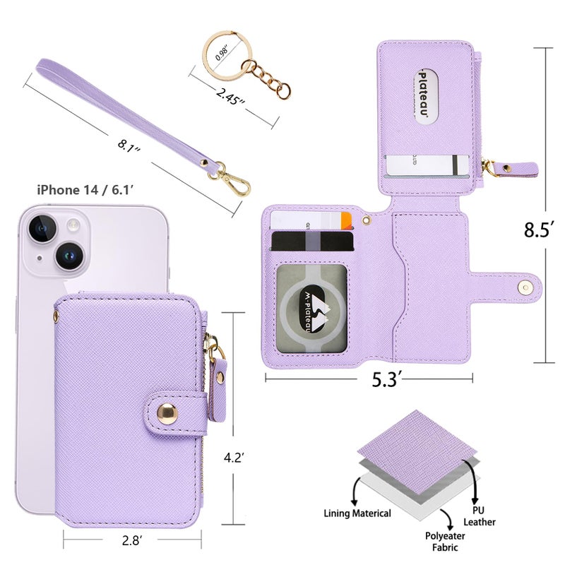 M-Plateau Wallet, Womens card Holder Leather Keychain Wallet With Zipper Coin Pocket ID Window Wrist Strap Gift Box (Lavender) - Image 5