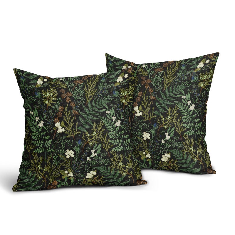 aportt Green Plant Pillow Covers 20X20 Inch Sage Green Botanical Fern Leaf Decorative Pillow Cases Spring Summer Vintage Floral Black Throw Pillows Set of 2 Farmhouse Home Decor for Room Couch Bed - Image 2