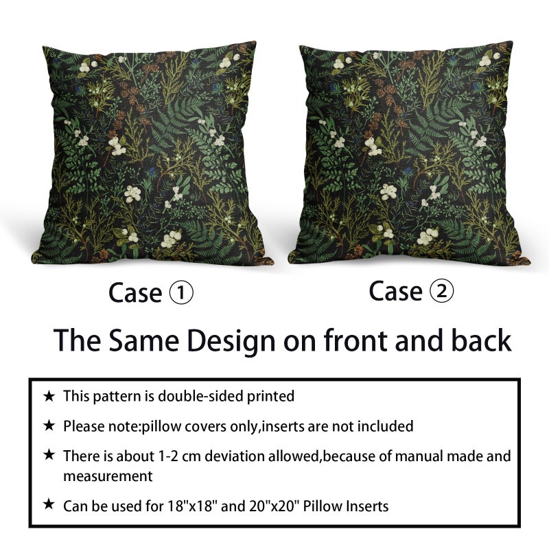 aportt Green Plant Pillow Covers 20X20 Inch Sage Green Botanical Fern Leaf Decorative Pillow Cases Spring Summer Vintage Floral Black Throw Pillows Set of 2 Farmhouse Home Decor for Room Couch Bed - Image 5