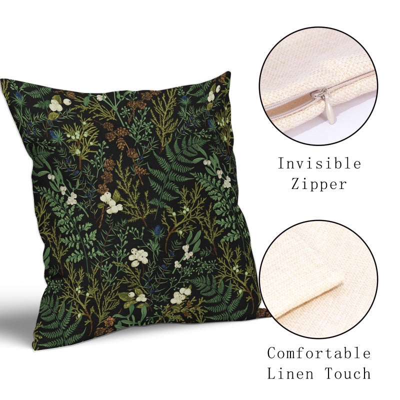 aportt Green Plant Pillow Covers 20X20 Inch Sage Green Botanical Fern Leaf Decorative Pillow Cases Spring Summer Vintage Floral Black Throw Pillows Set of 2 Farmhouse Home Decor for Room Couch Bed - Image 3