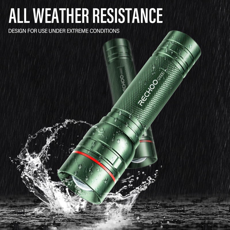 Rechoo Rechargeable Flashlights High Lumens, G1000 Super Bright Flash Light, Small Zoomable LED Flashlight with 3 Lighting Modes, Portable Tactical Flashlight for Camping Essentials (Battery Included)-Green - Image 4