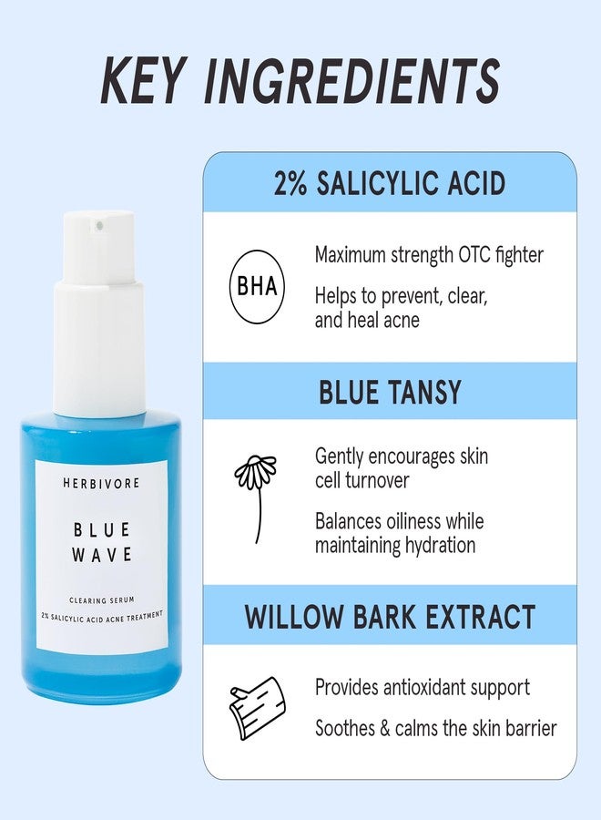HERBIVORE Blue Wave Clearing Serum Acne Treatment | 2% Salicylic Acid + Blue Tansy + Willow Bark, Plant-based, Vegan, Cruelty-free, 30mL /1 oz - Image 3