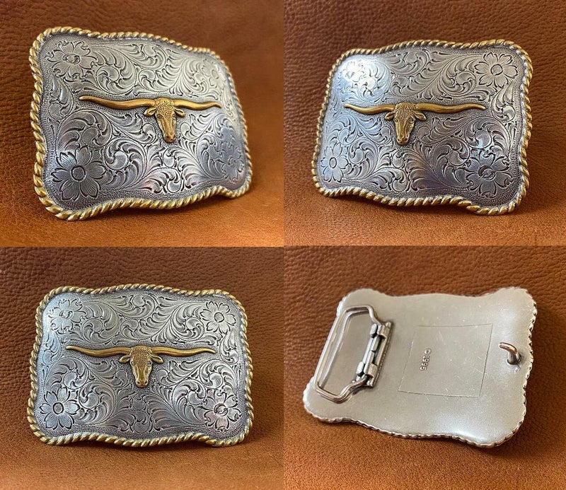 Belts.com H8143 Western Antique Silver and Gold Texas Longhorn Steer Head Belt Buckle (Antique Silver Gold) - Image 3