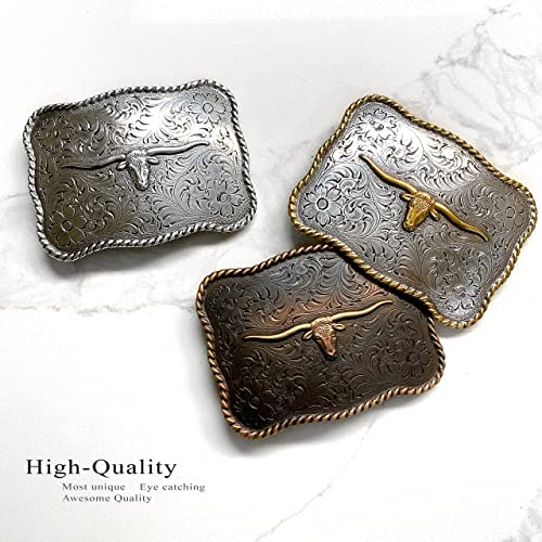 Belts.com H8143 Western Antique Silver and Gold Texas Longhorn Steer Head Belt Buckle (Antique Silver Gold) - Image 4